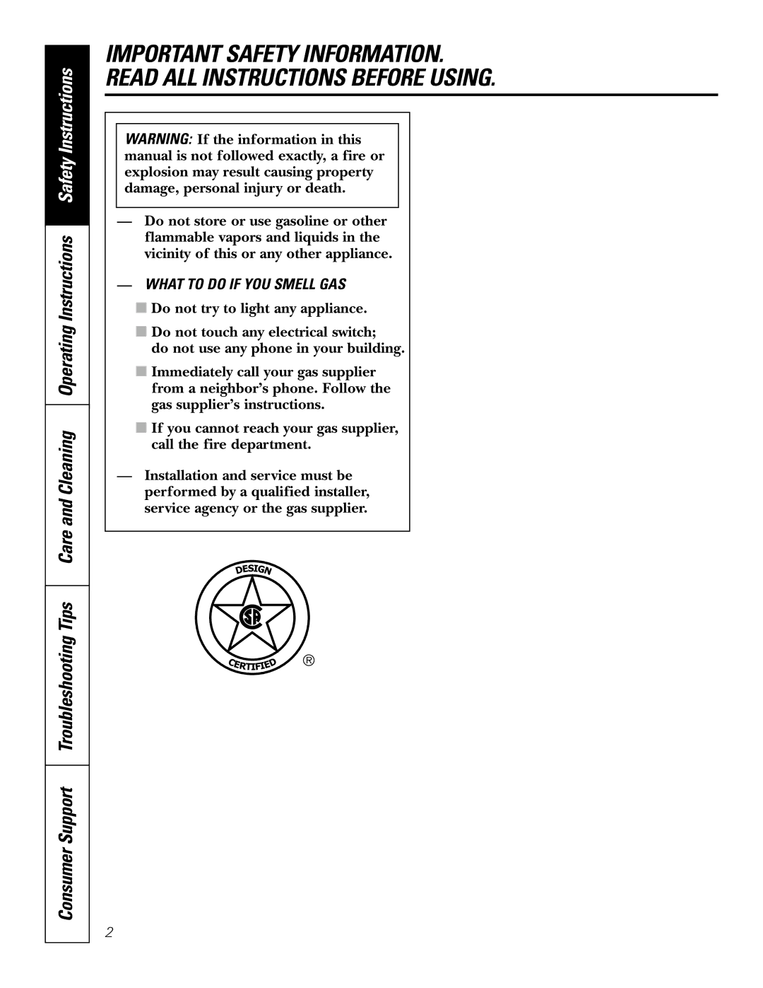 GE JGP962, JGP328, JGP628, JGP933, JGP963, JGP932 owner manual What to do if YOU Smell GAS 