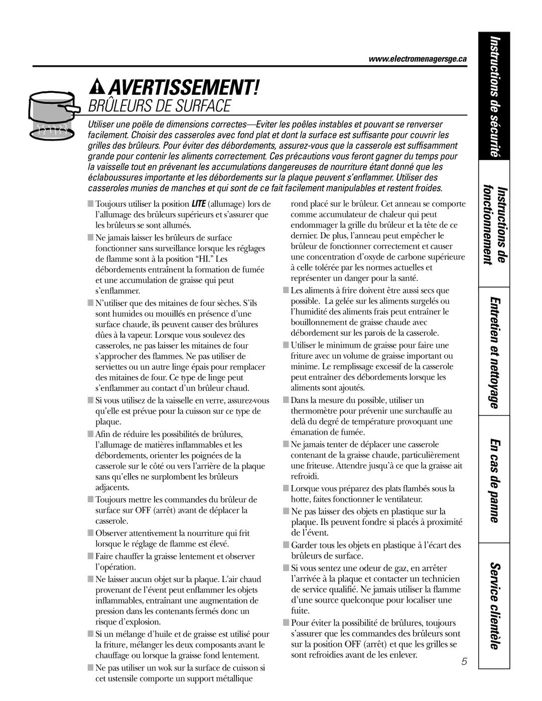 GE JGP932, JGP328, JGP628, JGP962, JGP933, JGP963 owner manual Brûleurs DE Surface, Instructions de sécurité 