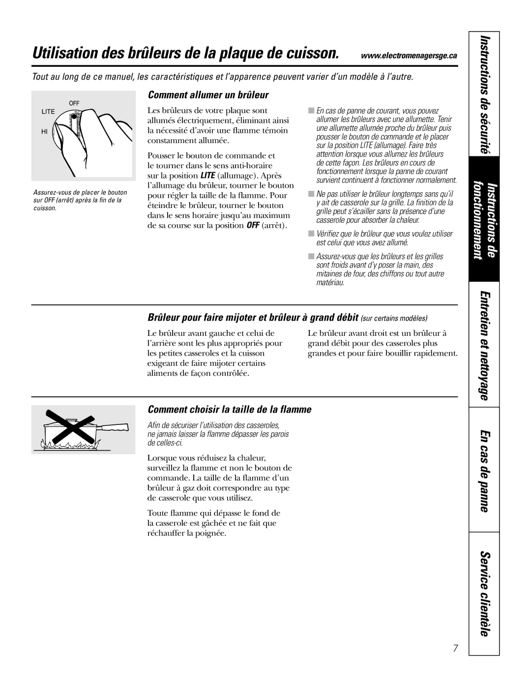 GE JGP628, JGP328 Instructions de de sécuritéEntretien fonctionnement, Et nettoyage En cas de panne Service clientèle 