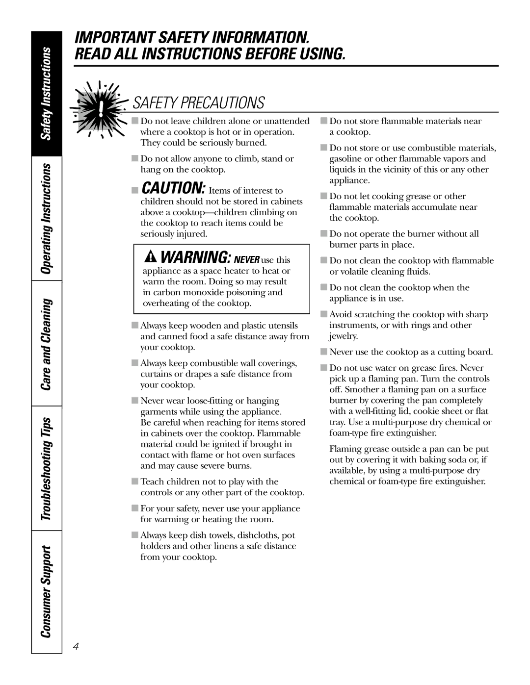 GE JGP963, JGP328, JGP628, JGP962, JGP933, JGP932 owner manual Instructions 