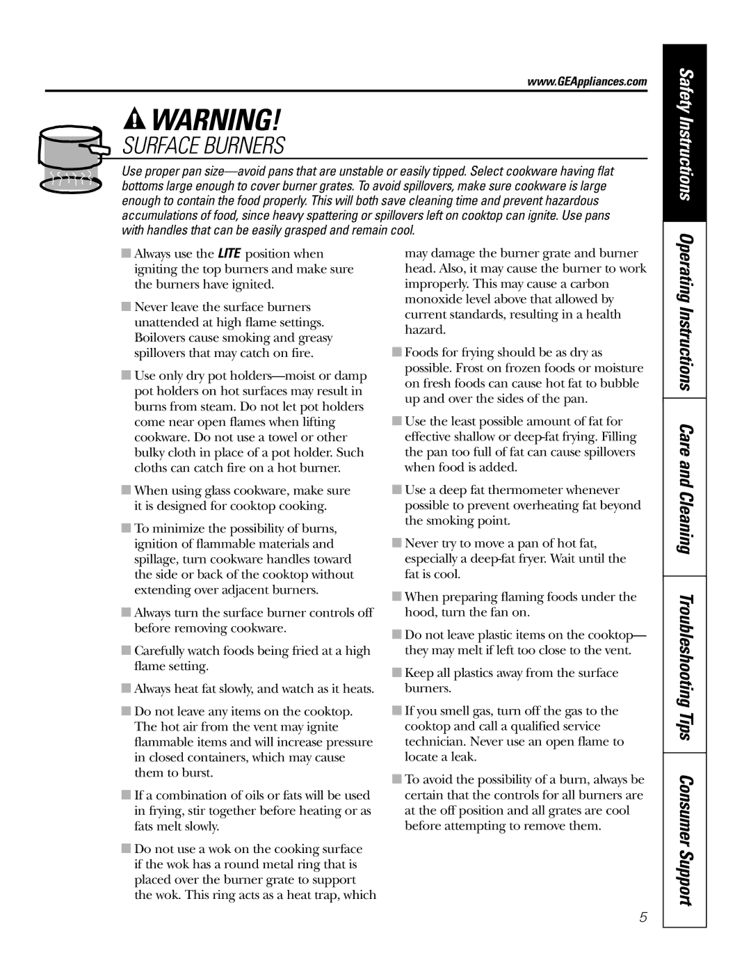 GE JGP932, JGP328, JGP628, JGP962, JGP933, JGP963 owner manual Surface Burners, Safety Instructions 