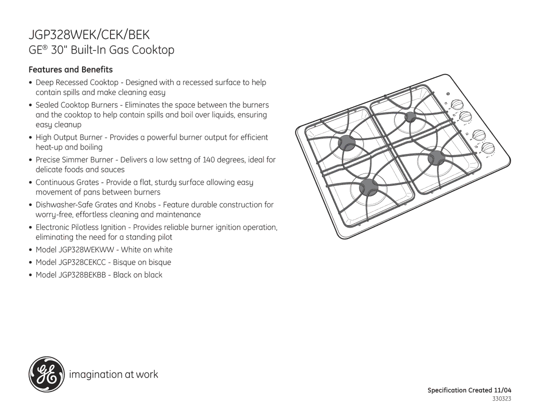 GE JGP328WEK dimensions Features and Benefits 