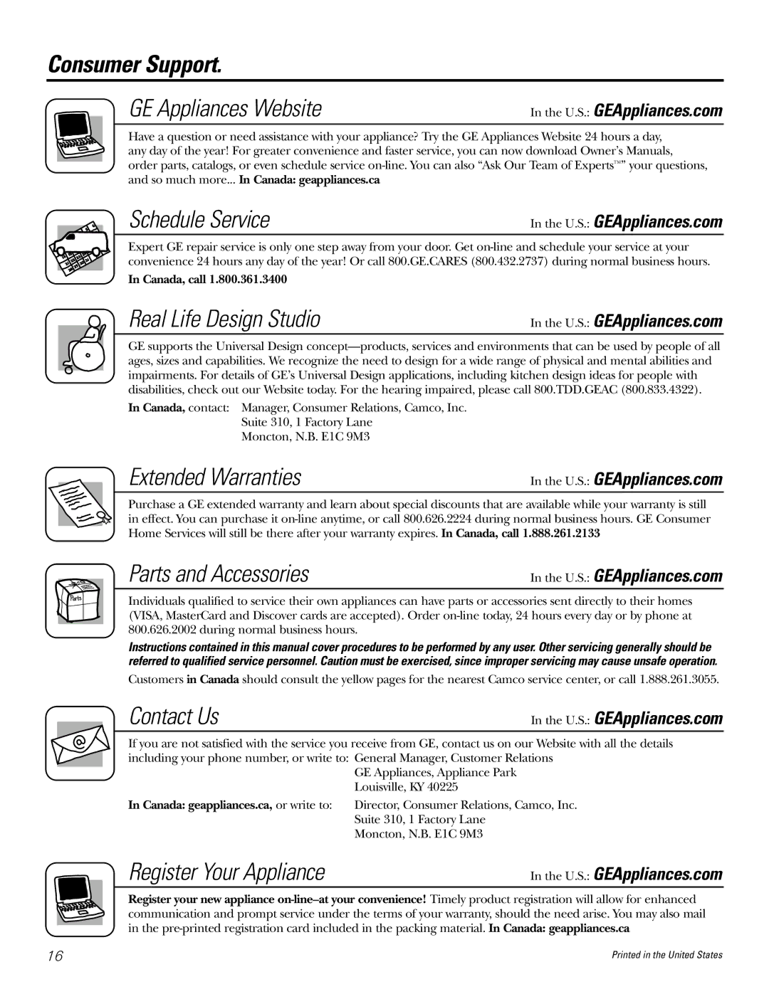 GE JGP930, JGP336, JGP326, JGP626, JGP960, JGP636 owner manual Consumer Support, Schedule Service 