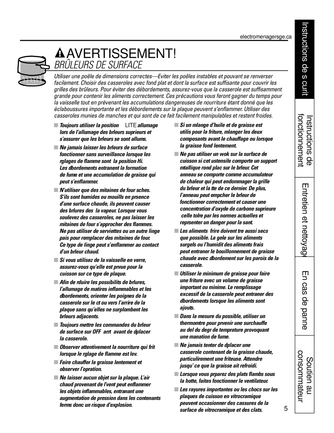 GE JGP960, JGP336, JGP326, JGP626, JGP930, JGP636 owner manual Brûleurs DE Surface, Consommateur 