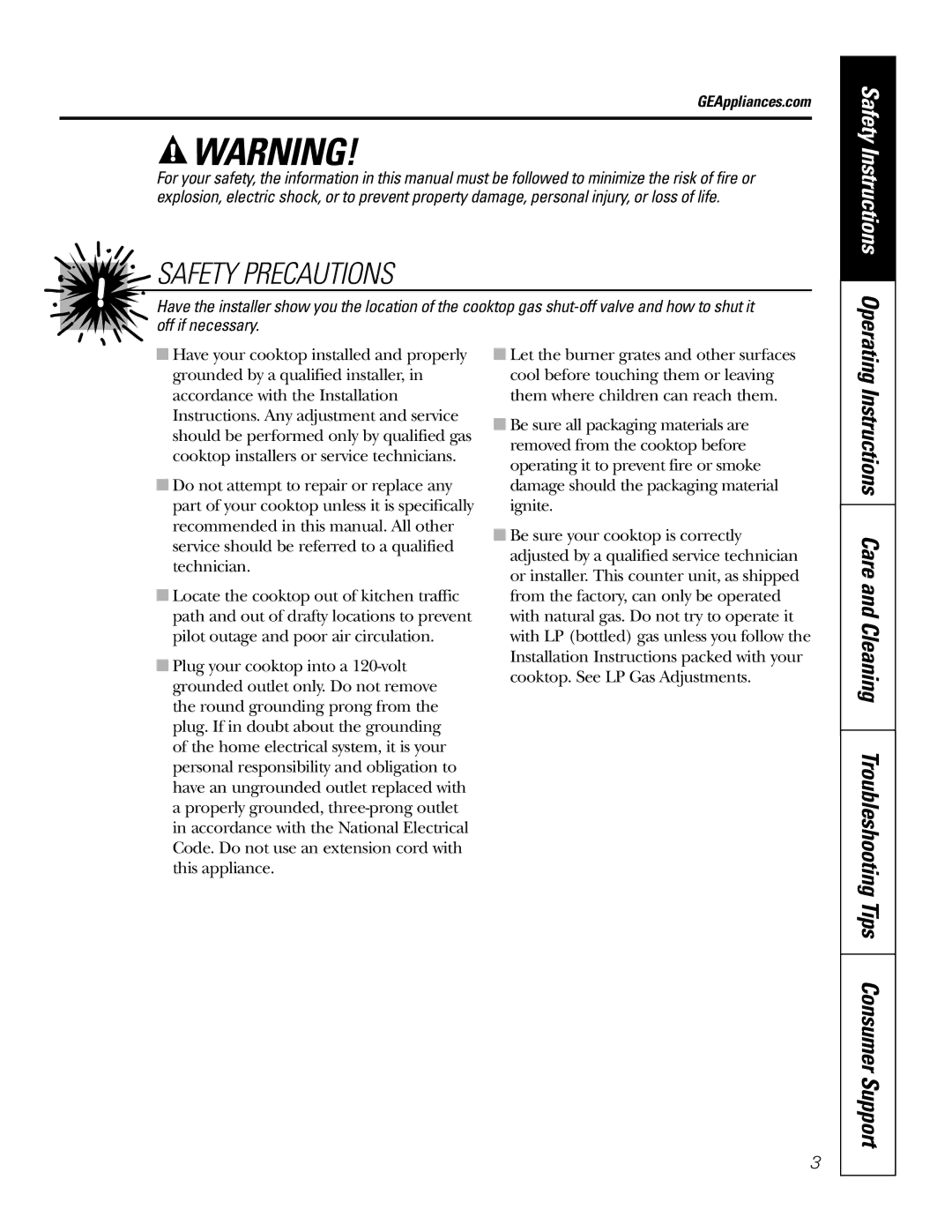 GE JGP960, JGP336, JGP326, JGP626, JGP930, JGP636 owner manual Safety Precautions, GEAppliances.com 