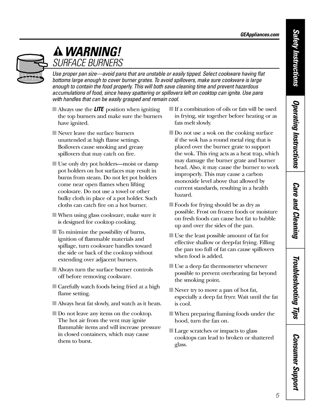 GE JGP636, JGP336, JGP326, JGP626, JGP960, JGP930 owner manual Surface Burners, Safety Instructions 