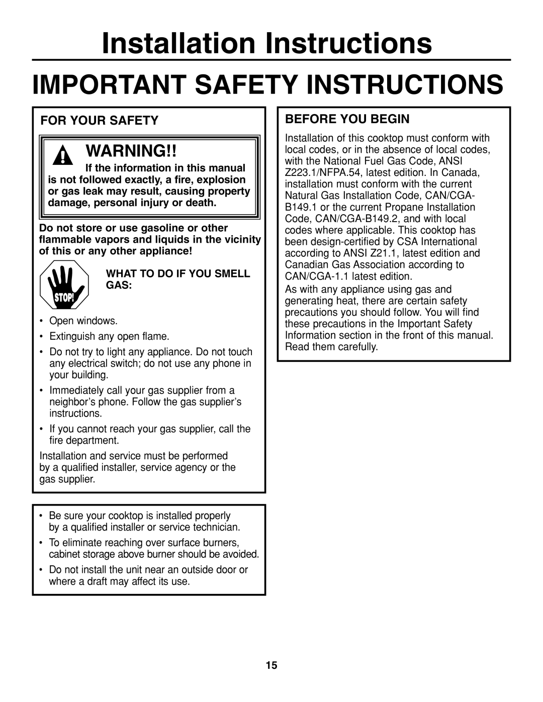 GE JGP337 operating instructions Installation Instructions 