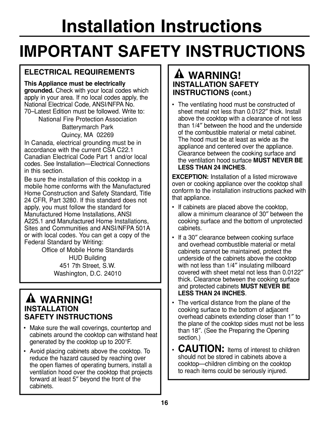 GE JGP337 operating instructions Electrical Requirements 