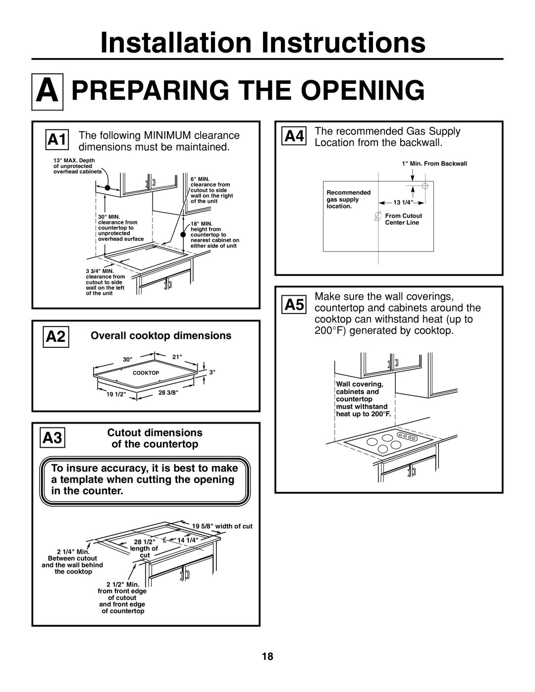 GE JGP337 operating instructions Preparing the Opening, Overall cooktop dimensions 