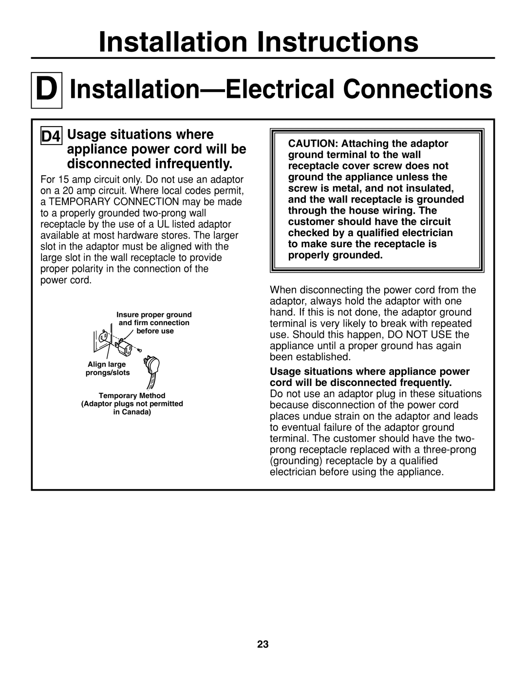 GE JGP337 operating instructions Insure proper ground and firm connection before use 