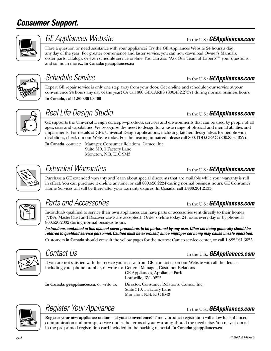 GE JGP337 operating instructions Consumer Support, Schedule Service 