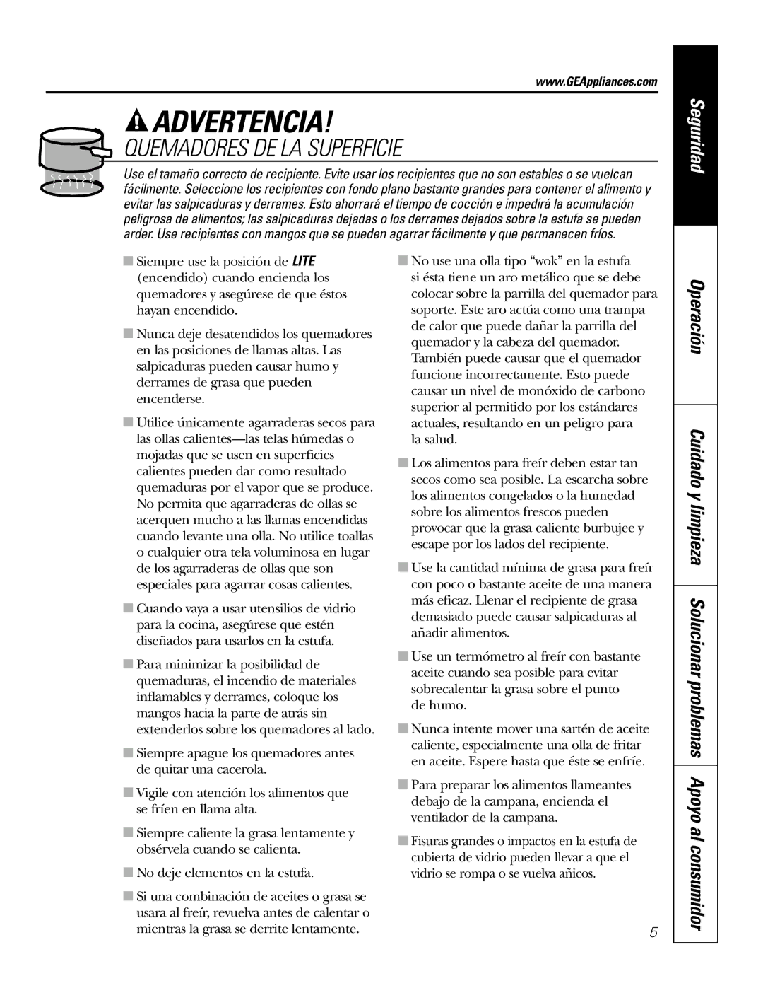 GE JGP337 operating instructions Quemadores DE LA Superficie 