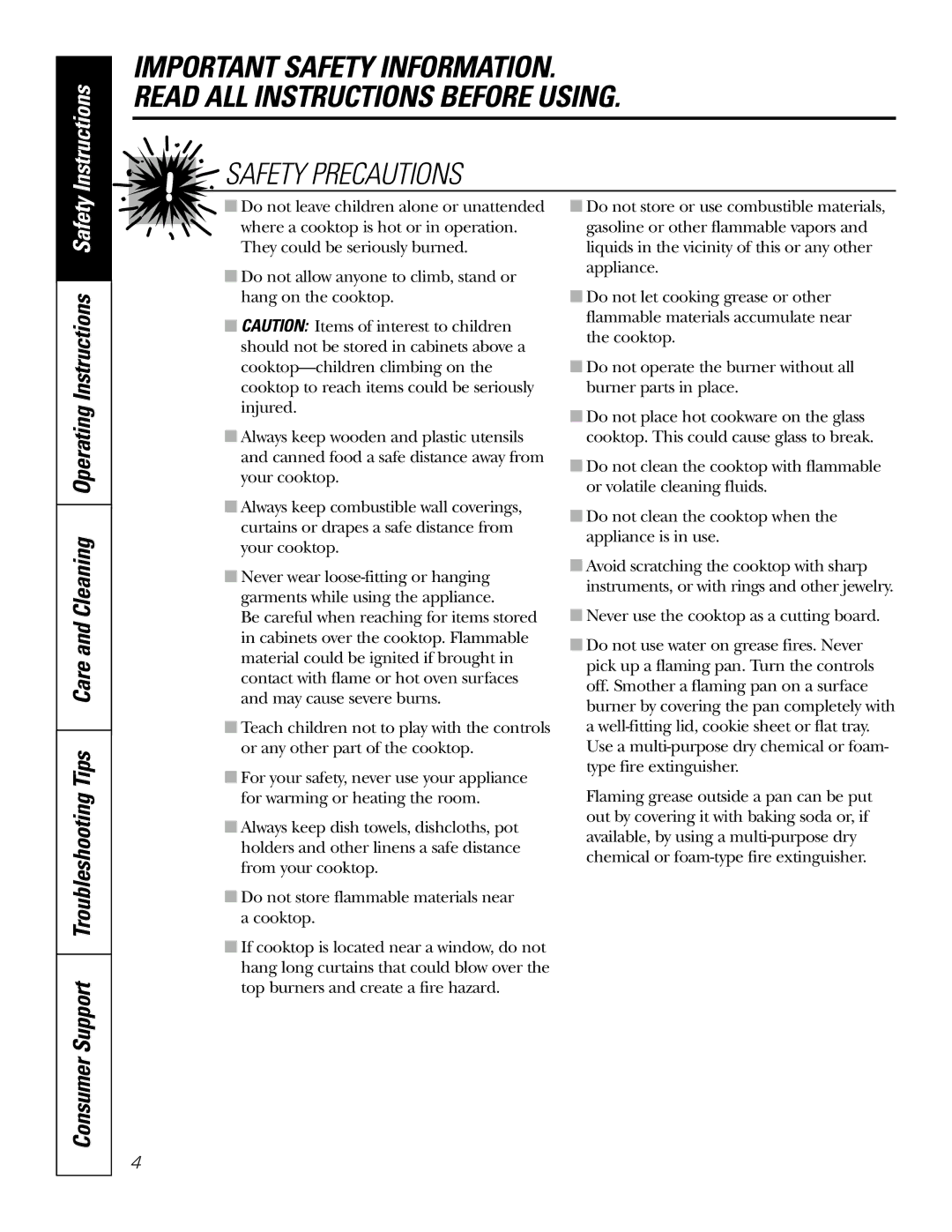 GE JGP337 operating instructions Instructions 