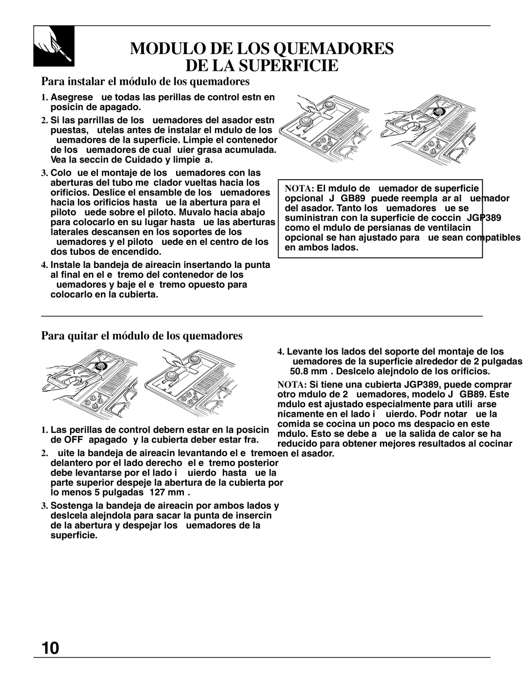 GE JGP389 installation instructions Modulo DE LOS Quemadores DE LA Superficie, Para instalar el módulo de los quemadores 