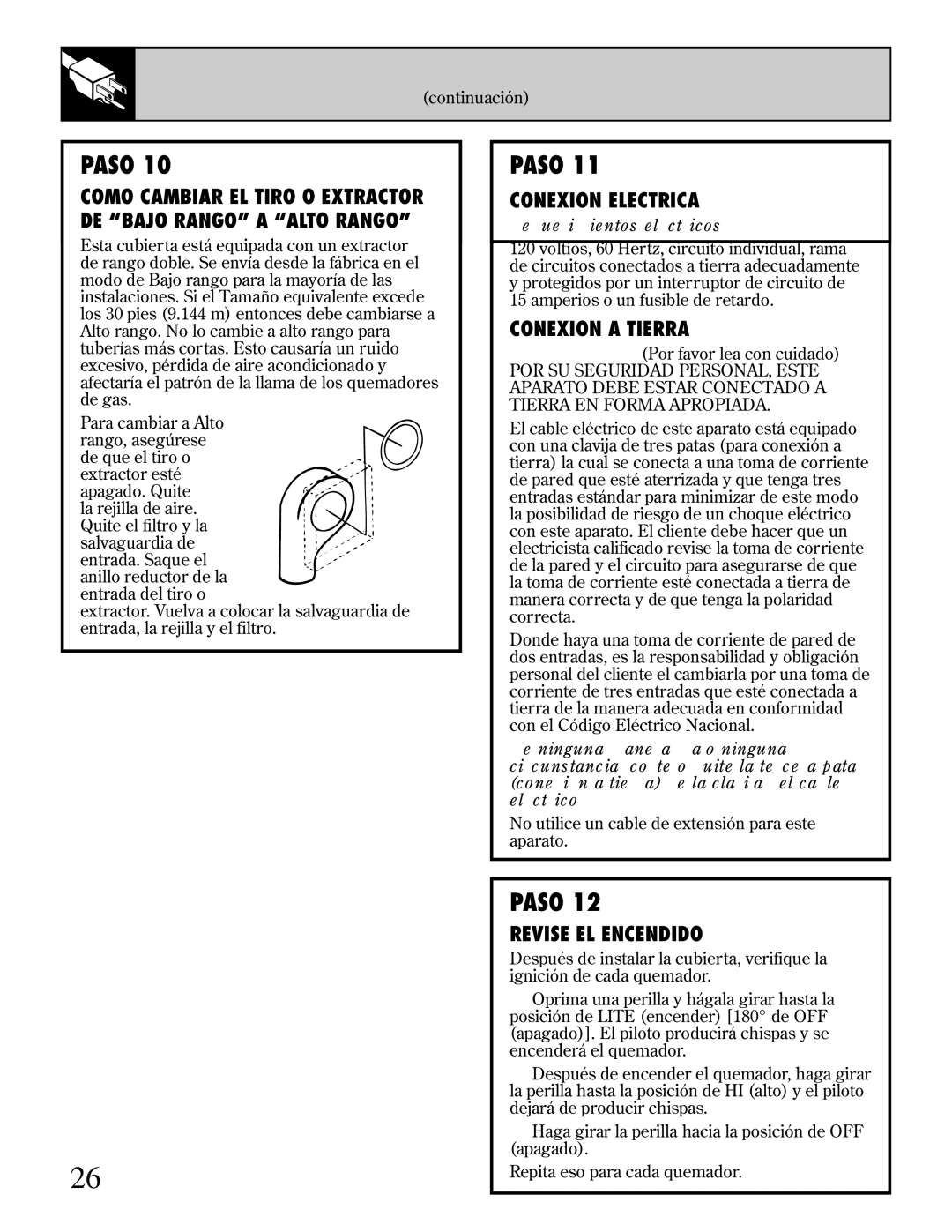 GE JGP389 installation instructions Conexion Electrica, Conexion a Tierra, Revise EL Encendido, Requerimientos eléctricos 