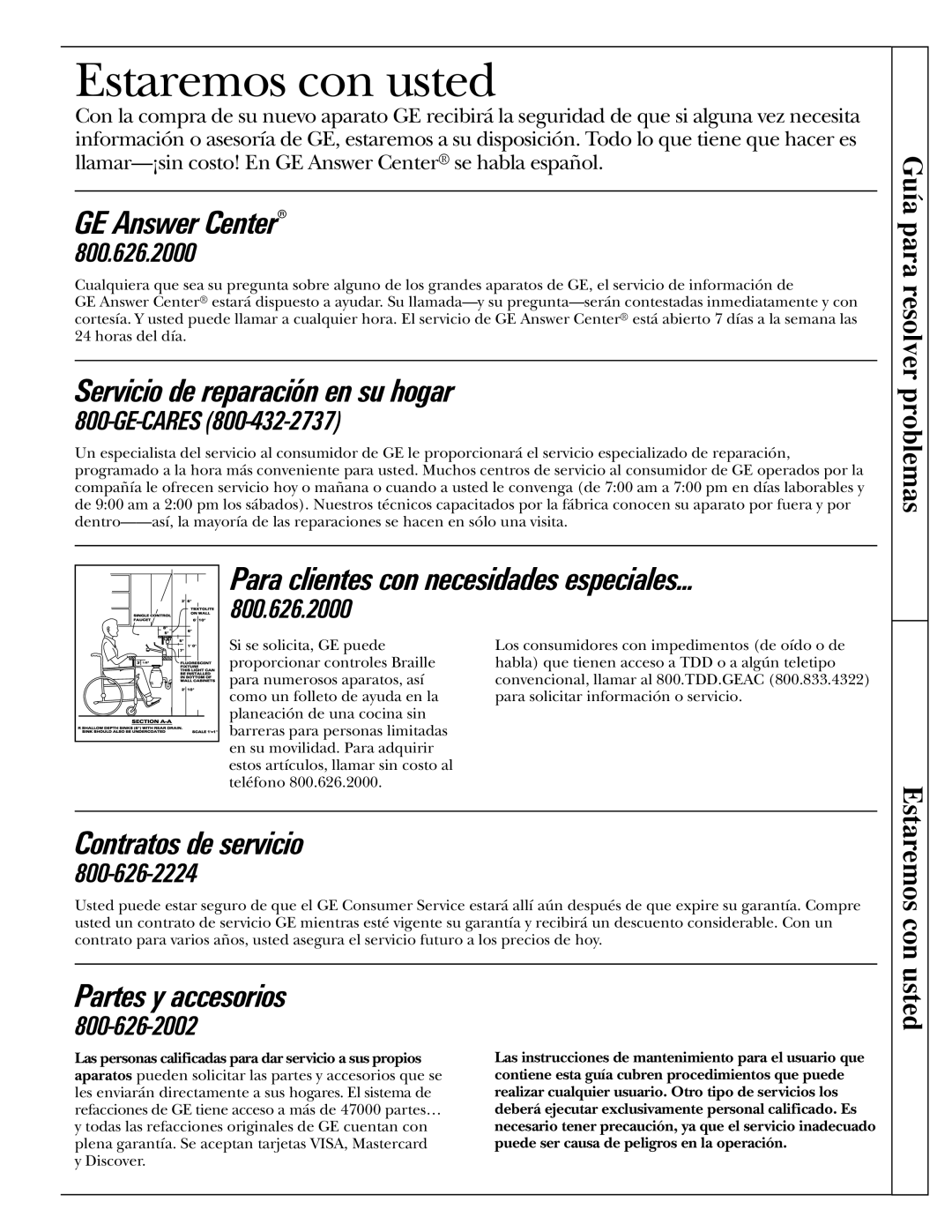 GE JGP389 installation instructions Guía para resolver problemas, Estaremos con usted 