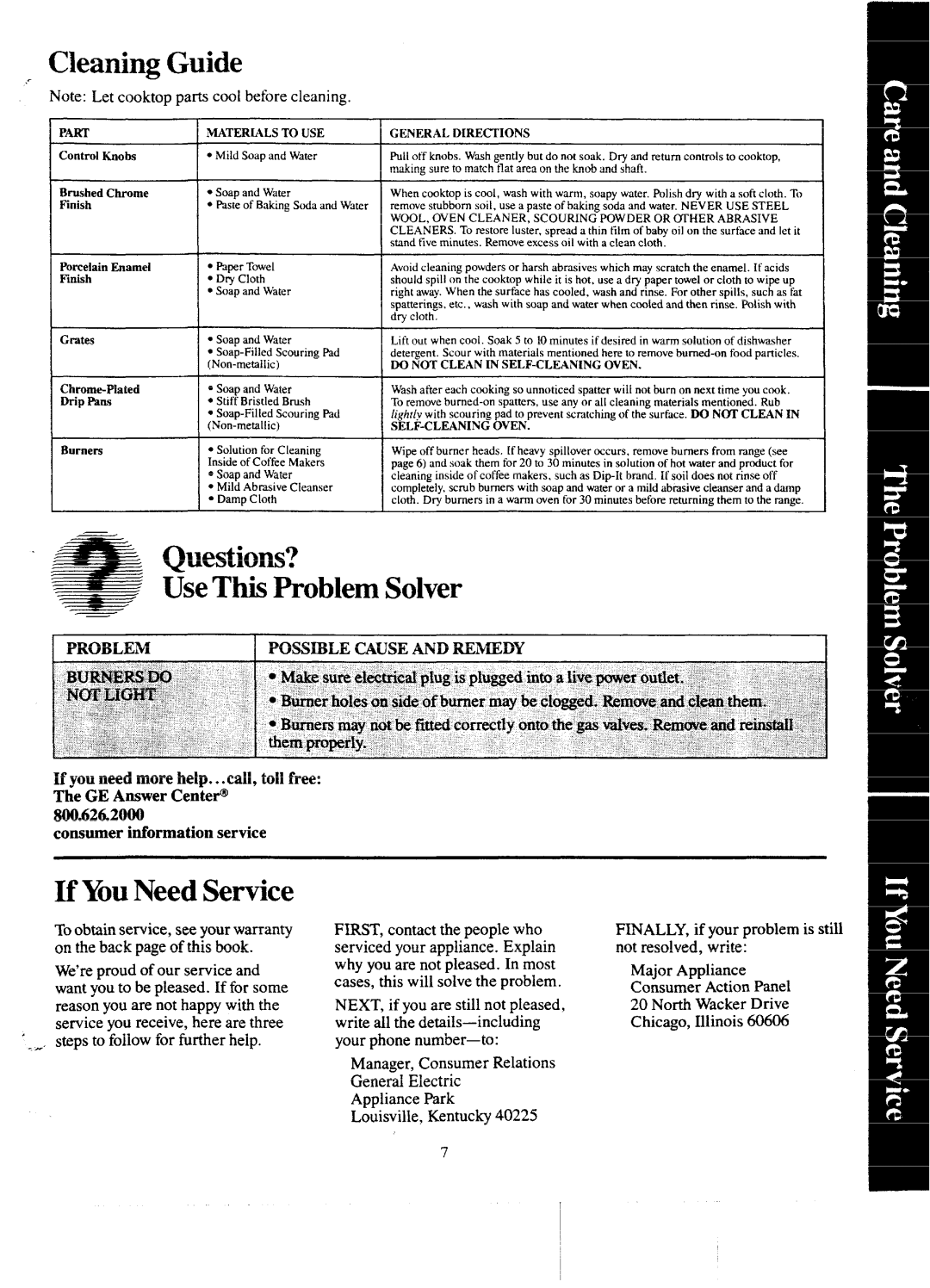 GE JGP600AEH, JGP600EH warranty RCleaning Guide, Questions? Use This Problem Solver If You Need Service 