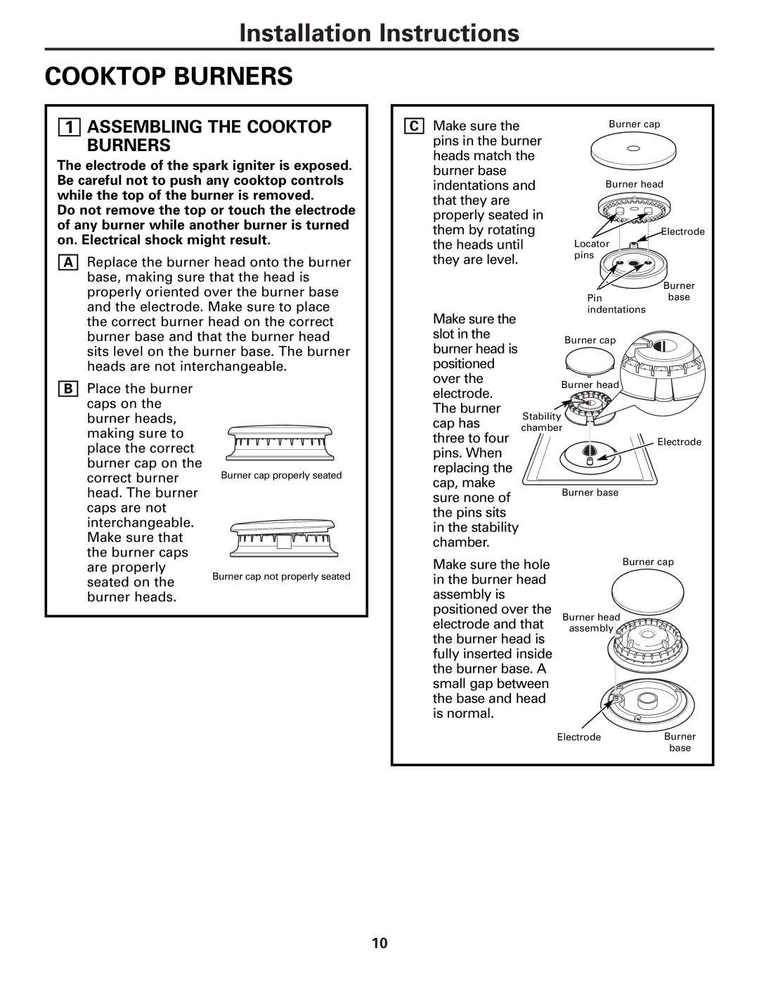 GE JGP970, JGP630, ZGU36 warranty Assembling the Cooktop Burners 