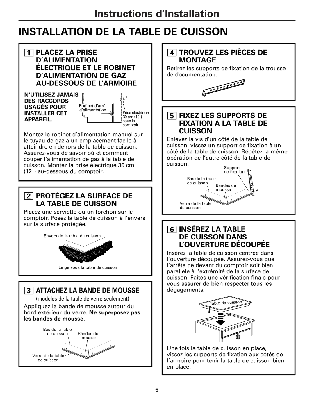 GE JGP630 Installation DE LA Table DE Cuisson, Trouvez LES Pièces DE Montage, Protégez LA Surface DE LA Table DE Cuisson 