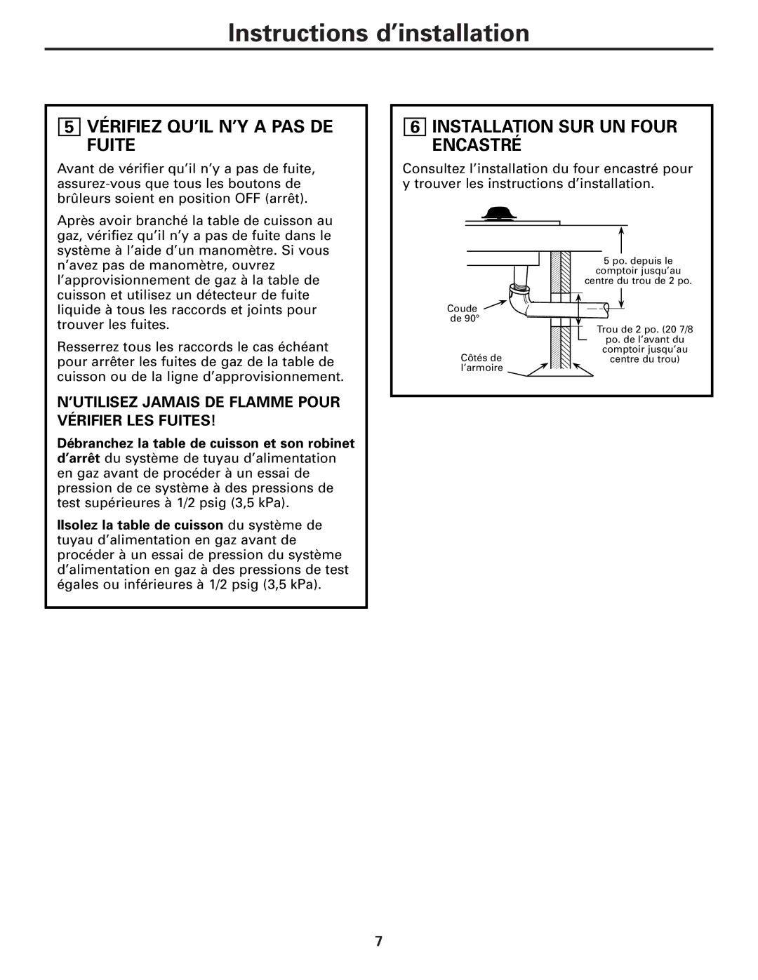 GE ZGU36, JGP630, JGP970 warranty Vérifiez QU’IL N’Y a PAS DE Fuite, Installation SUR UN Four Encastré 