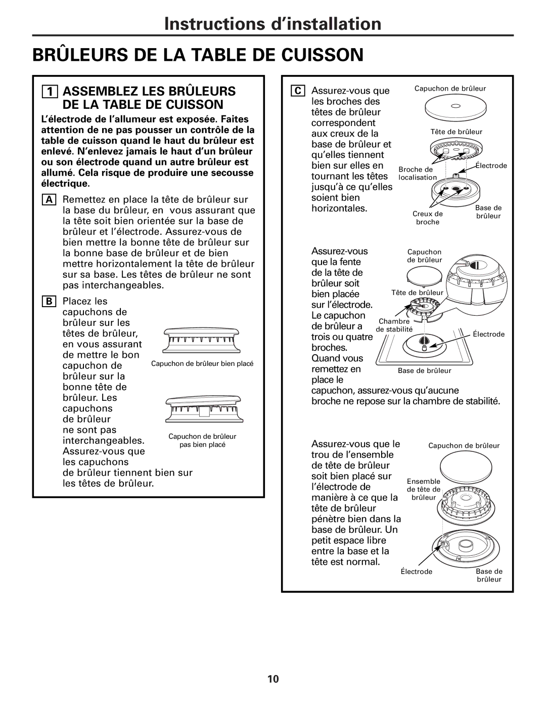 GE ZGU36, JGP630, JGP970 warranty Assemblez LES Brûleurs DE LA Table DE Cuisson 