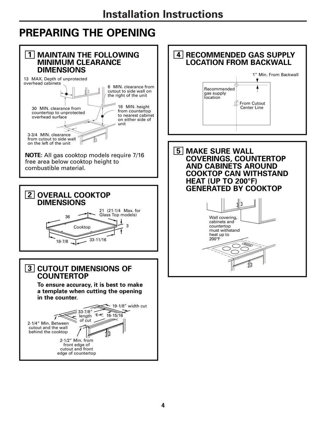 GE JGP970 Preparing the Opening, Maintain the Following Minimum Clearance Dimensions, Cutout Dimensions of Countertop 