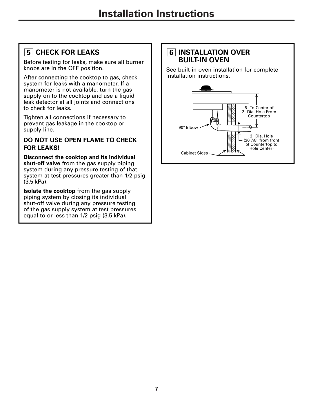 GE JGP970, JGP630, ZGU36 warranty Check for Leaks, Installation Over BUILT-IN Oven 