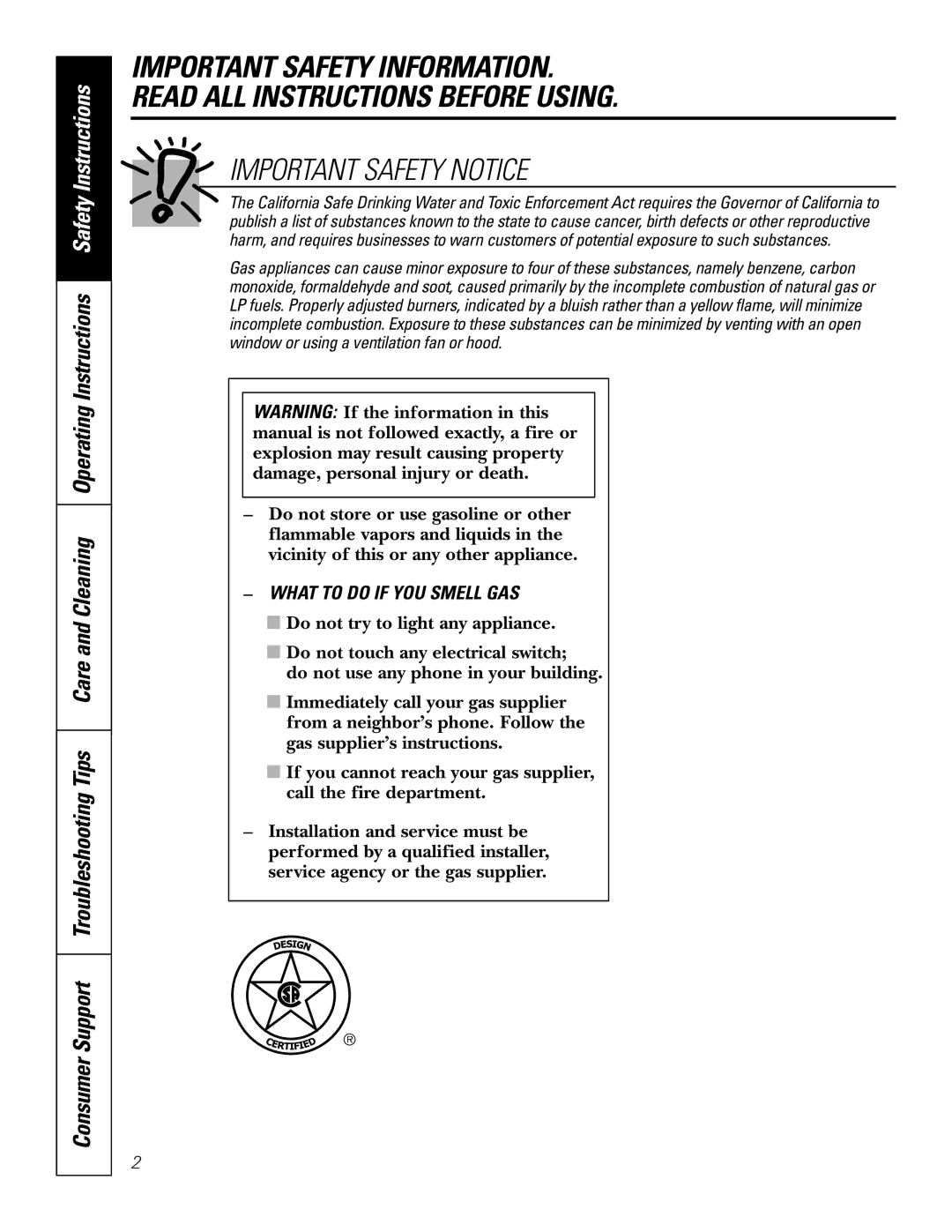 GE JGP637 installation instructions Important Safety Notice, What to do if YOU Smell GAS 