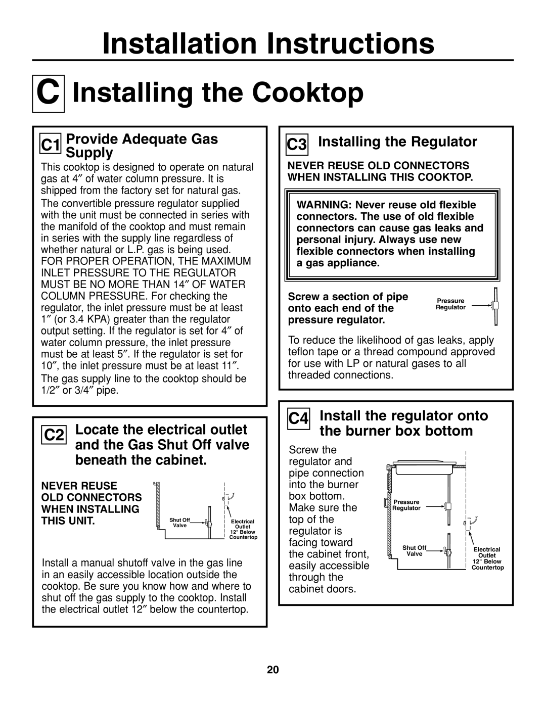 GE JGP637 C1 ProvideSupply Adequate Gas, C3 Installing the Regulator, Screw a section of pipe, Onto each end 