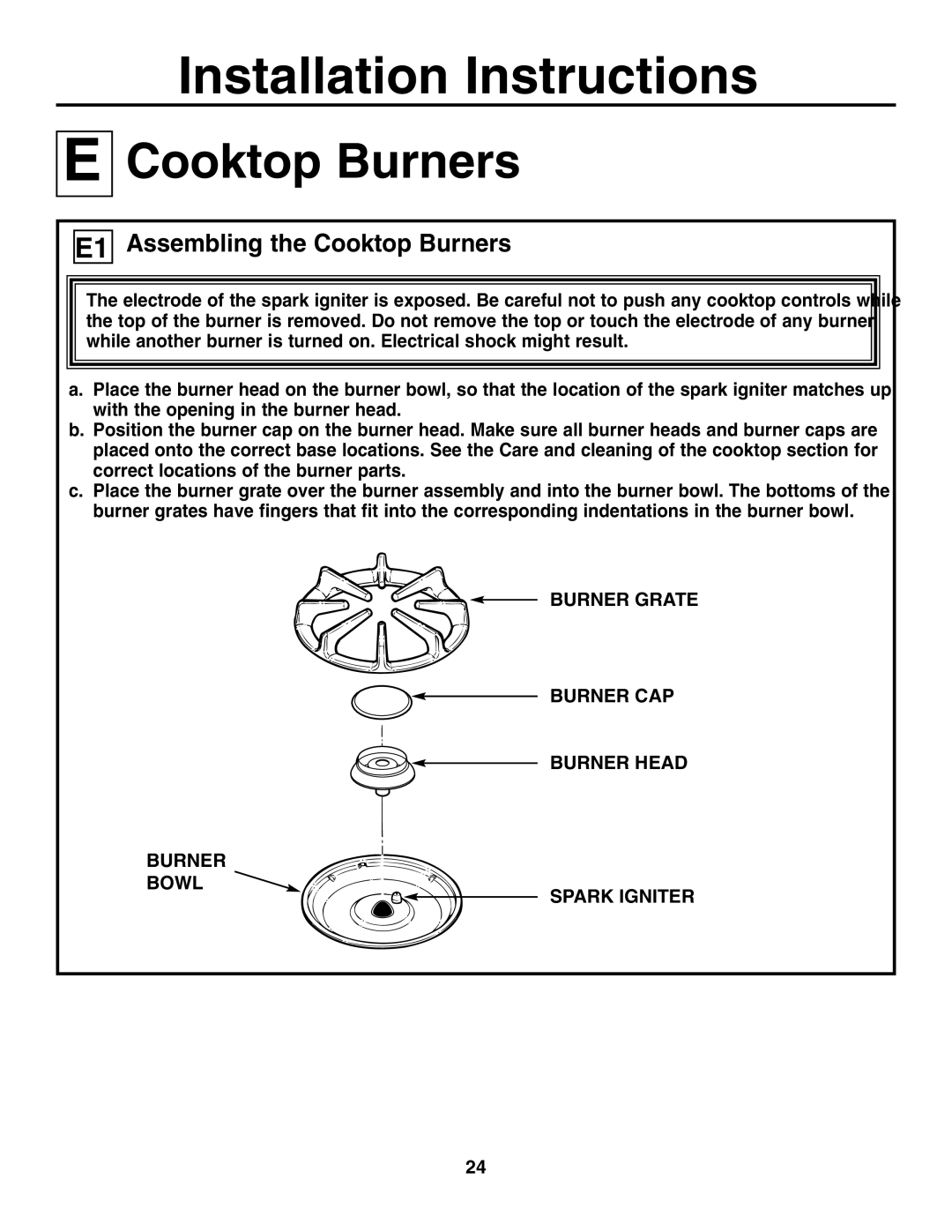 GE JGP637 installation instructions Assembling the Cooktop Burners 