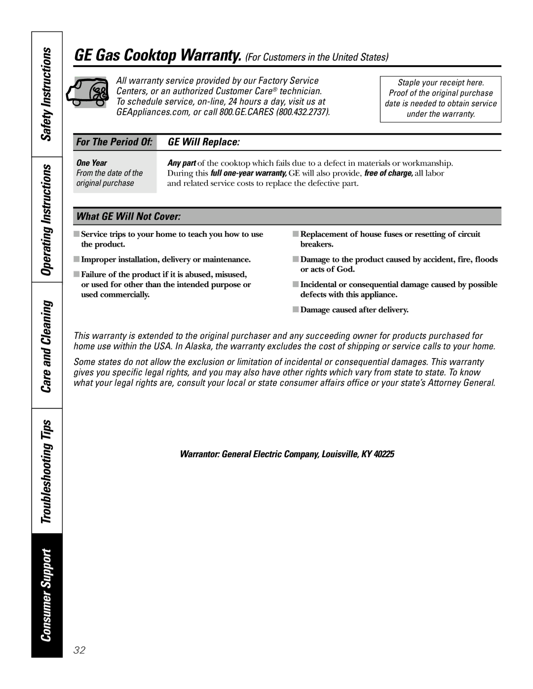 GE JGP637 installation instructions Instructions Safety Instructions, GE Will Replace, What GE Will Not Cover 