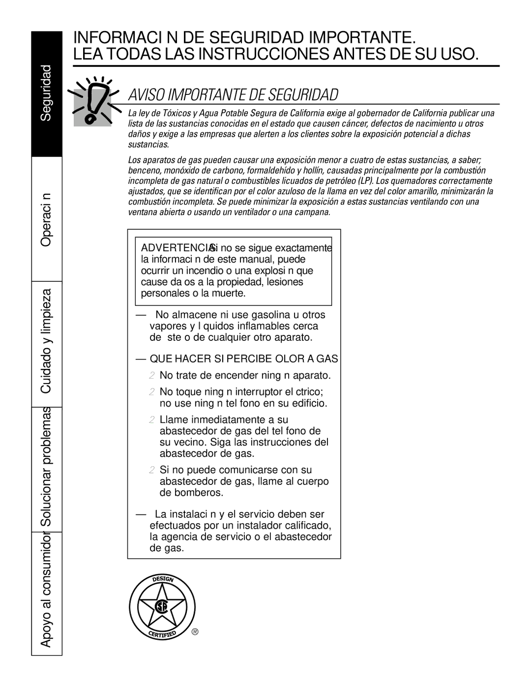 GE JGP637 installation instructions Aviso Importante DE Seguridad, QUE Hacer SI Percibe Olor a GAS 