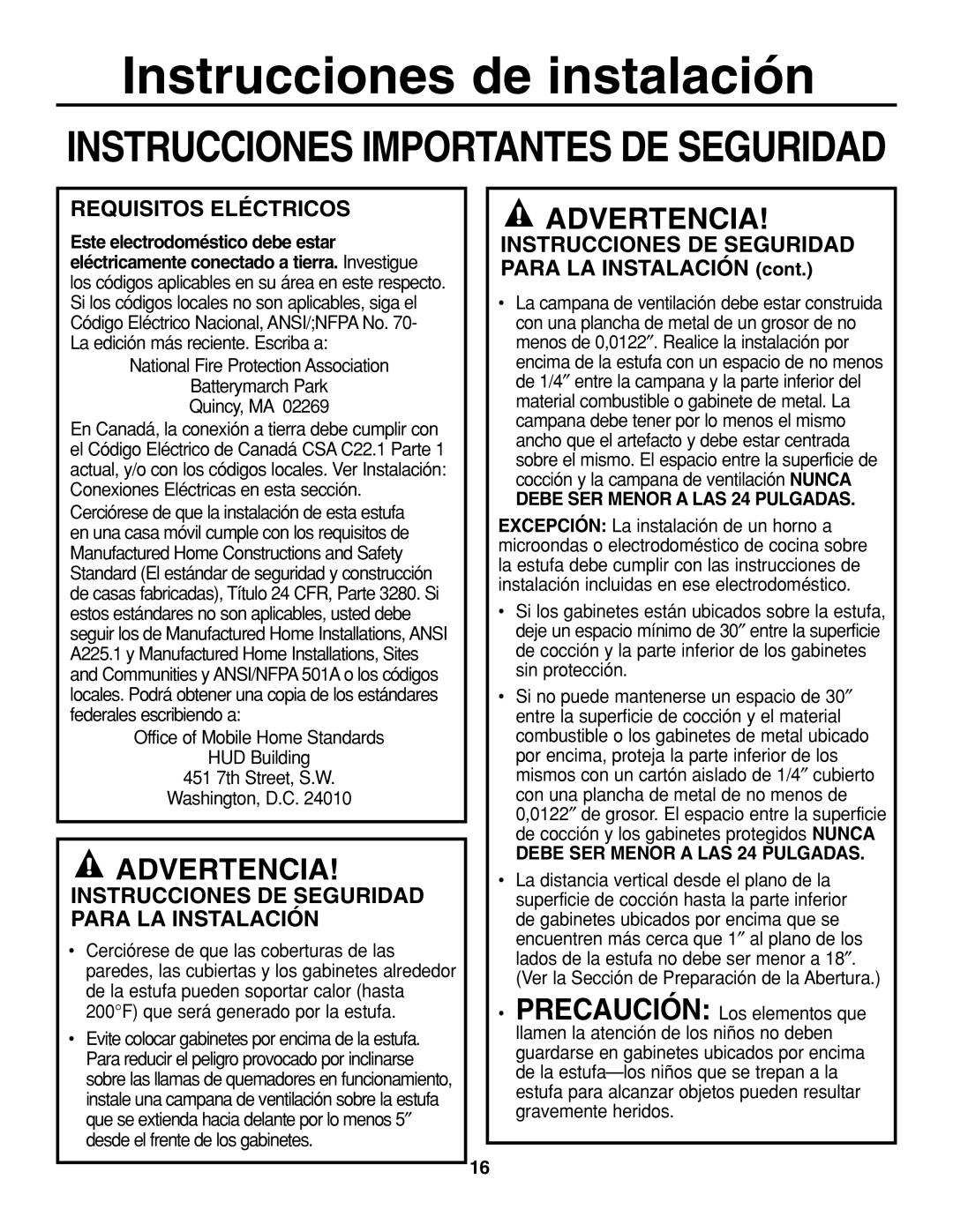 GE JGP637 installation instructions Requisitos Eléctricos, Este electrodoméstico debe estar 