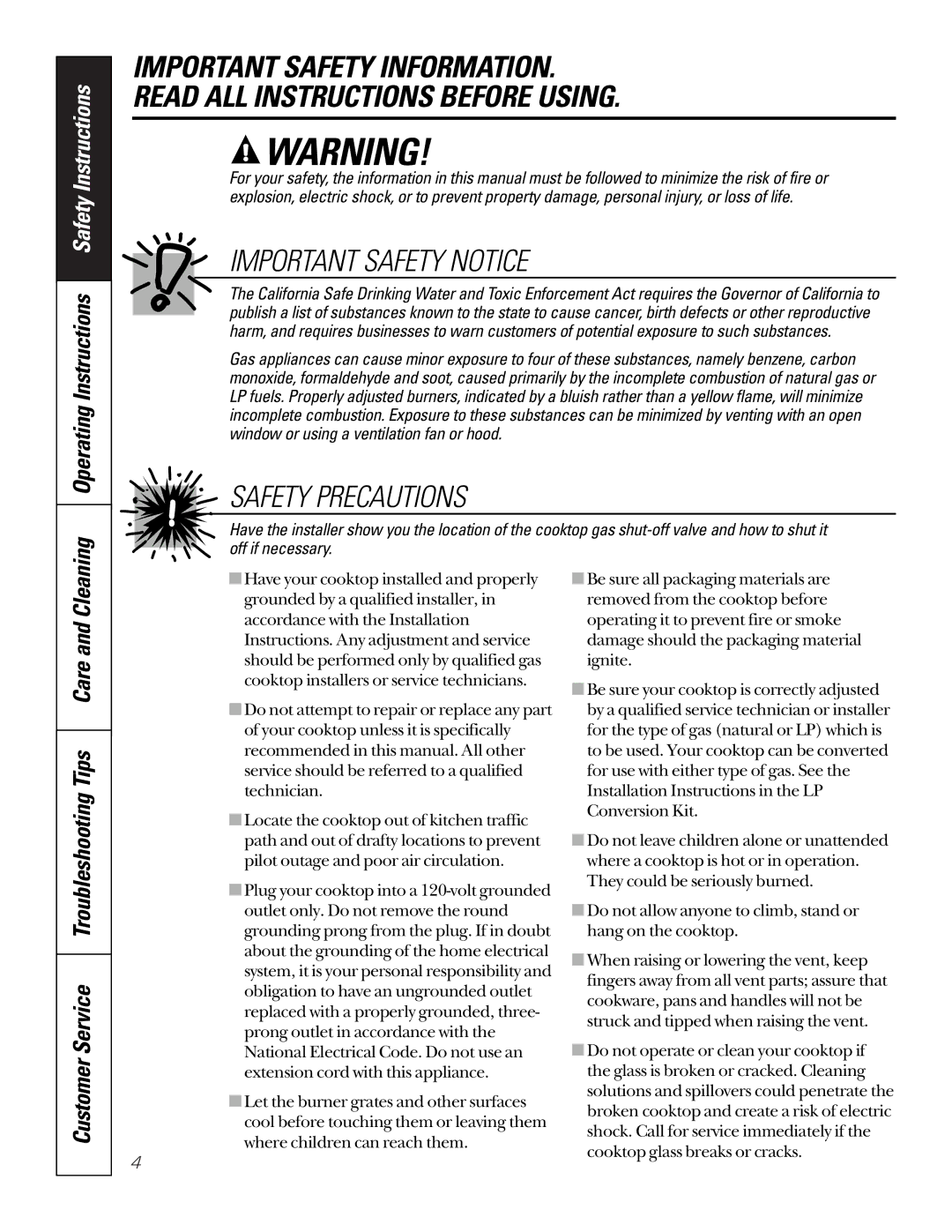 GE JGP656 installation instructions Important Safety Notice 