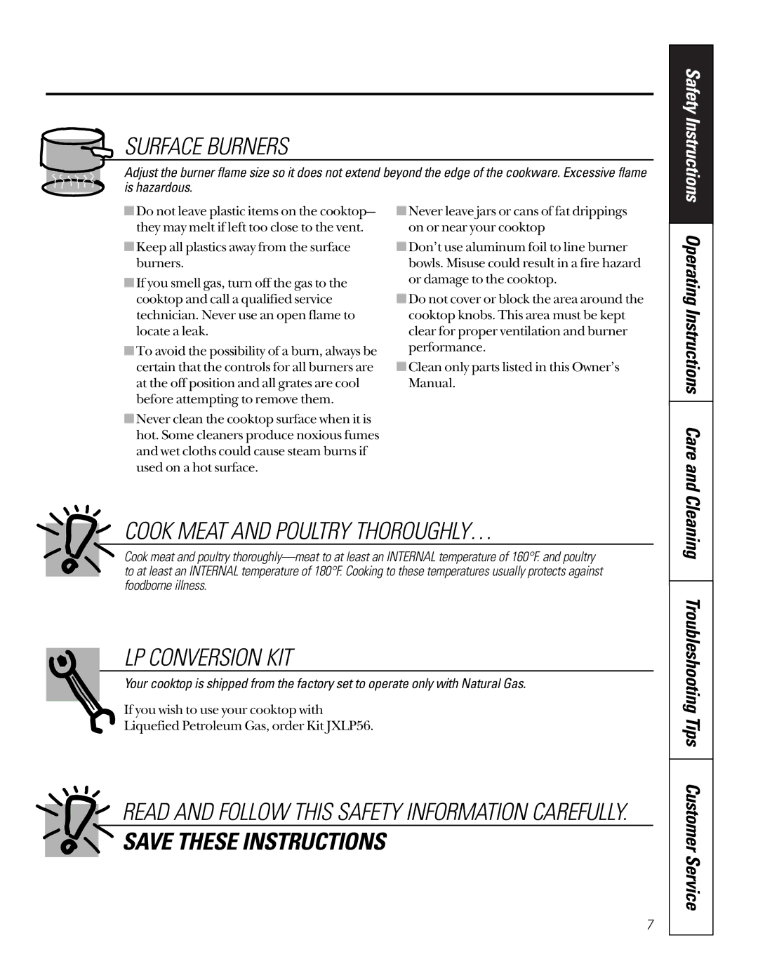 GE JGP656 installation instructions Cook Meat and Poultry THOROUGHLY… 