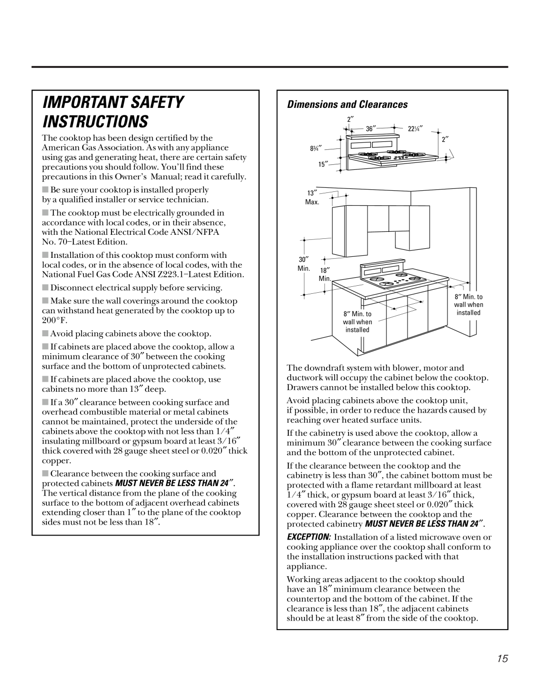GE JGP656 installation instructions Important Safety Instructions, Dimensions and Clearances 