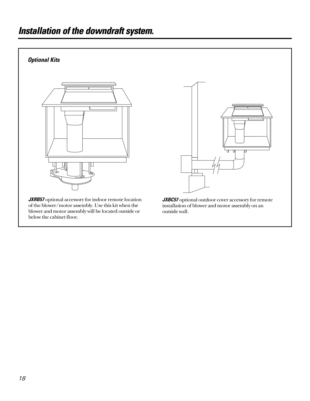 GE JGP656 installation instructions Optional Kits, Installation of the downdraft system 
