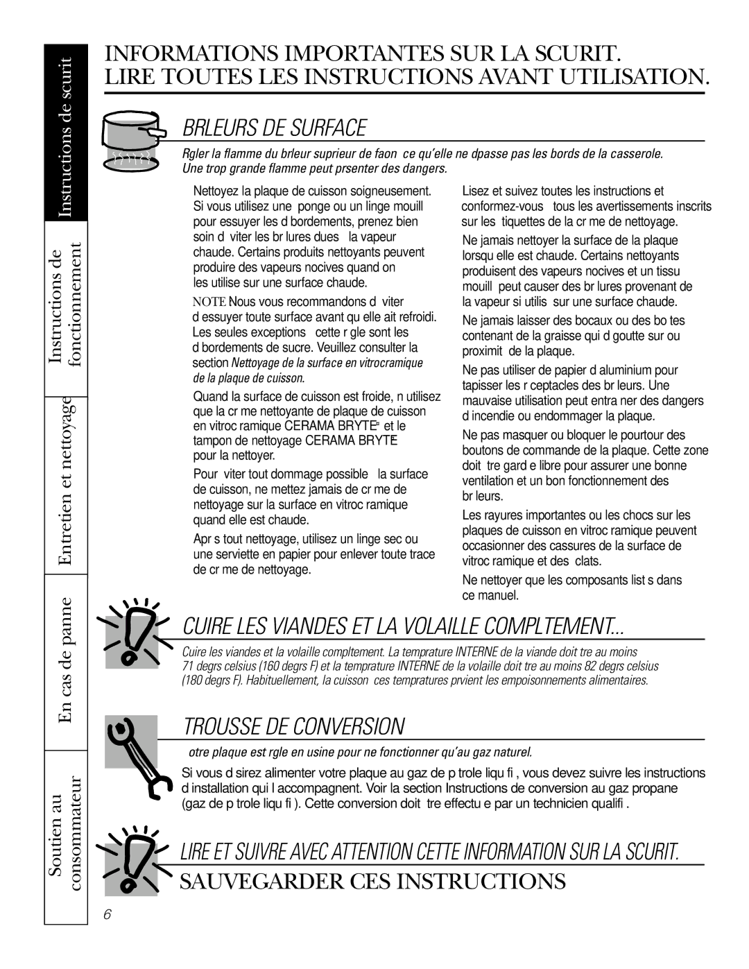 GE JGP975 owner manual Trousse DE Conversion, Cuire LES Viandes ET LA Volaille Complètement 