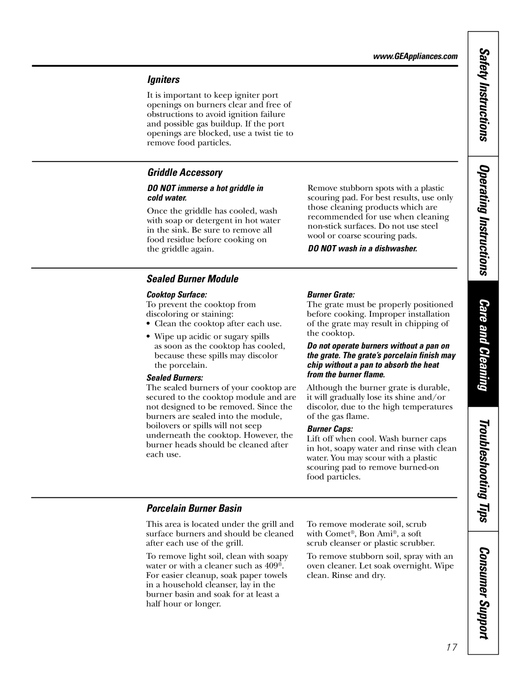 GE JGP985 owner manual Igniters, Porcelain Burner Basin 