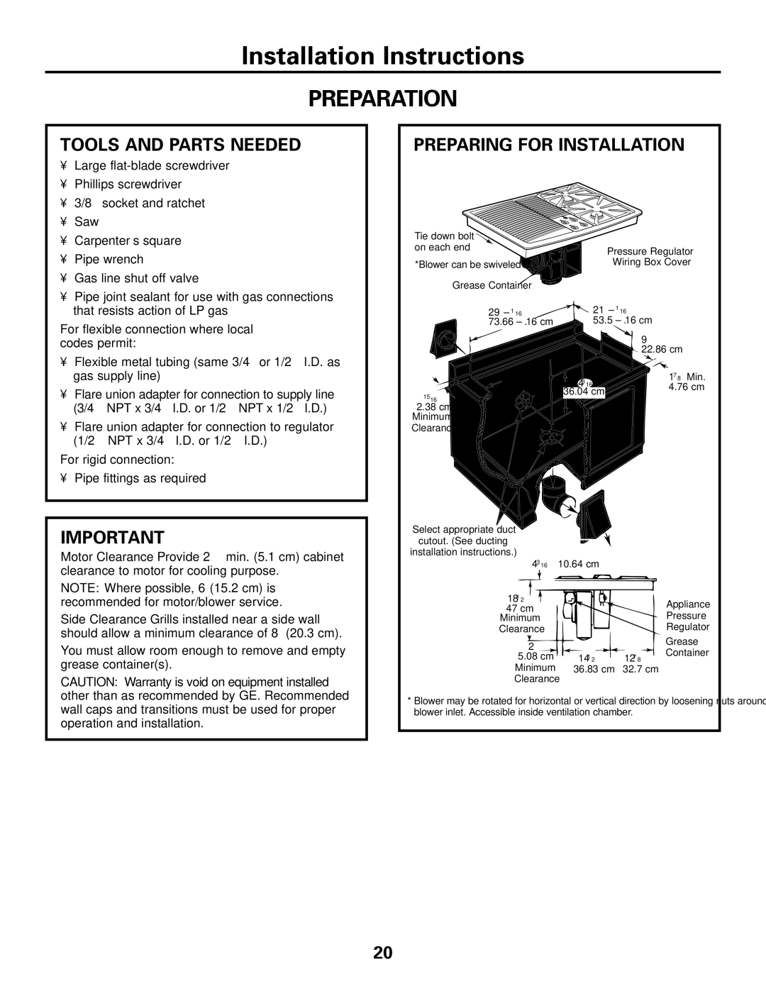 GE JGP985 owner manual Preparation, Tools and Parts Needed, Preparing for Installation, For rigid connection 