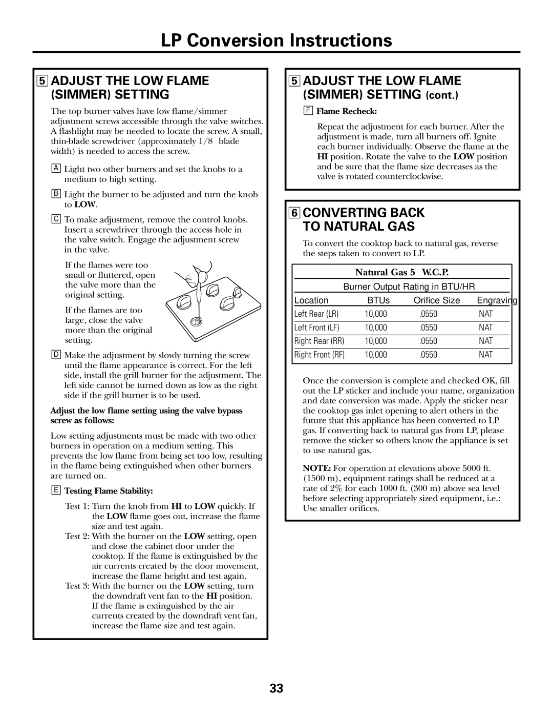 GE JGP985 owner manual Testing Flame Stability, Flame Recheck 