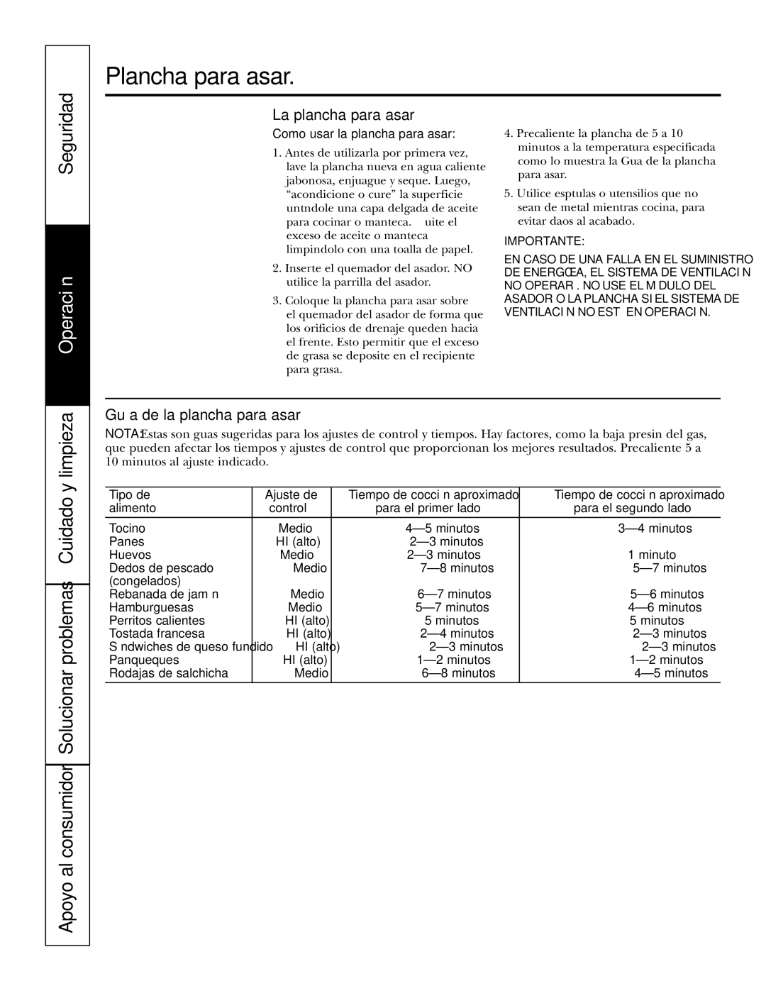 GE JGP985 owner manual Plancha para asar, La plancha para asar, Guía de la plancha para asar 
