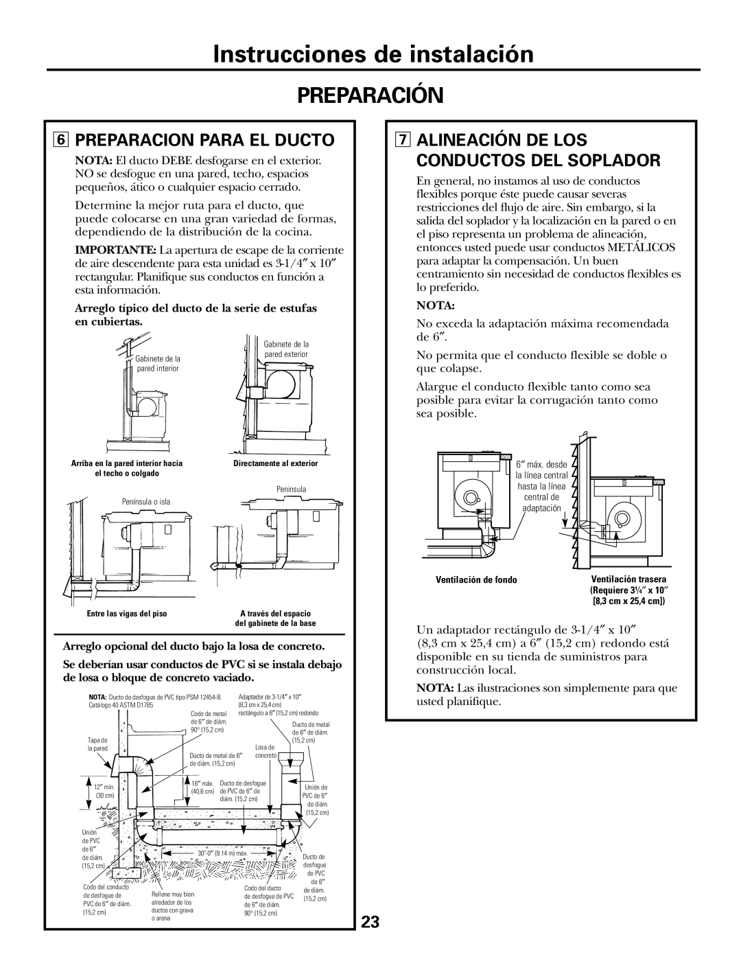 GE JGP985 owner manual Preparacion Para EL Ducto, Alineación DE LOS Conductos DEL Soplador, Nota 