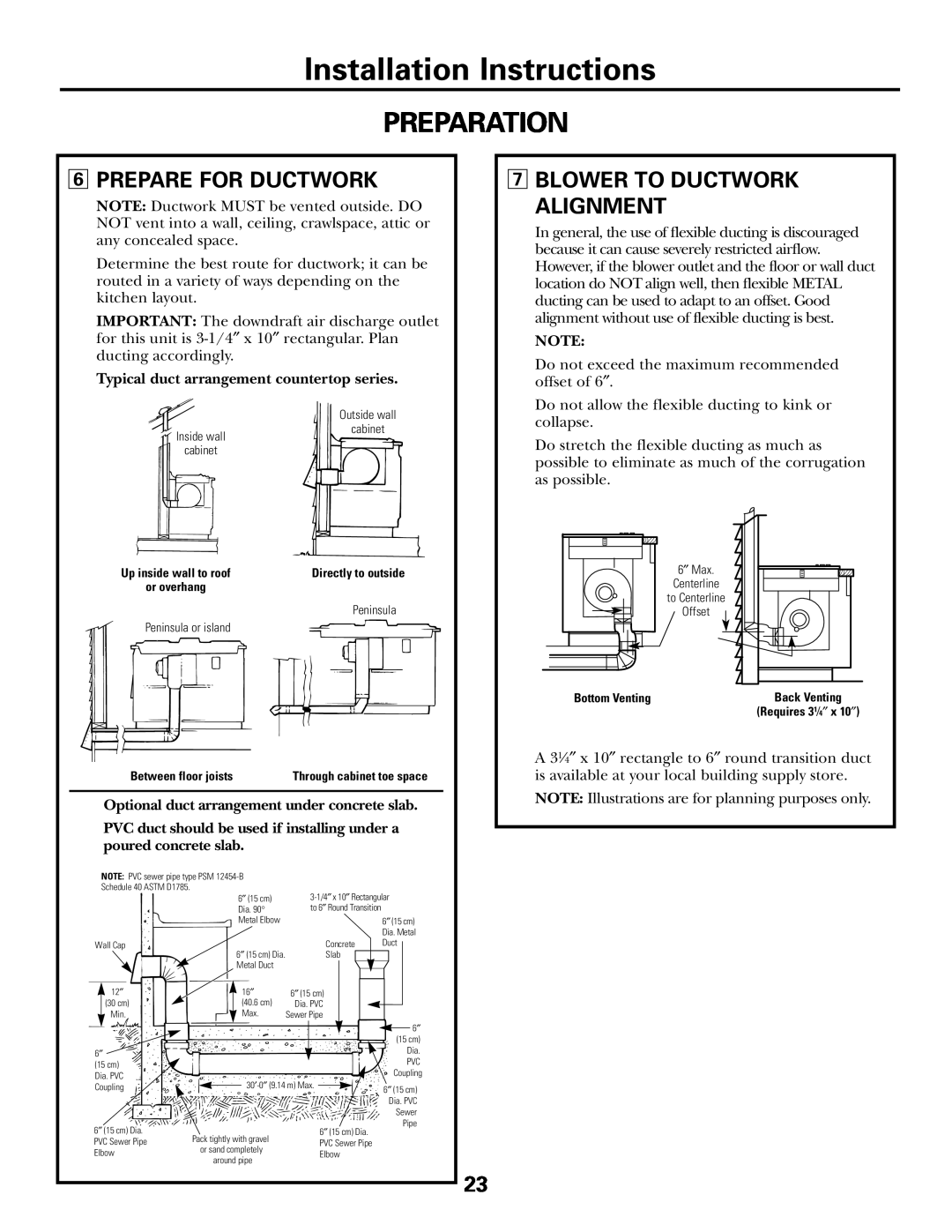 GE JGP985 owner manual Installation Instructions, Preparation, 6PREPARE FOR DUCTWORK, 7BLOWER TO DUCTWORK ALIGNMENT 