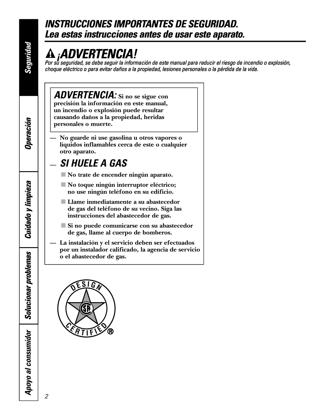 GE JGP985 owner manual ¡Advertencia, Si Huele A Gas, Seguridad 