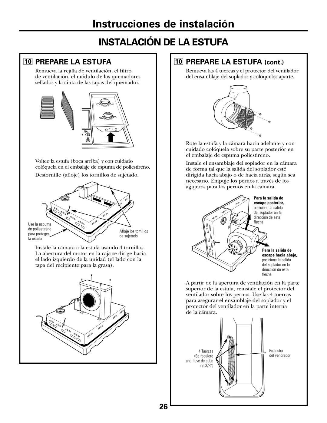 GE JGP985 owner manual Instalación De La Estufa, Instrucciones de instalación, 10PREPARE LA ESTUFA cont 