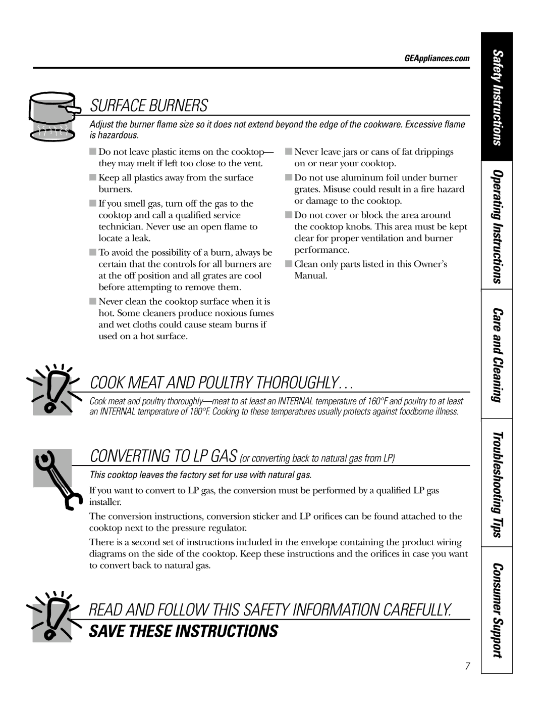 GE JGP989 manual Cook Meat and Poultry THOROUGHLY… 