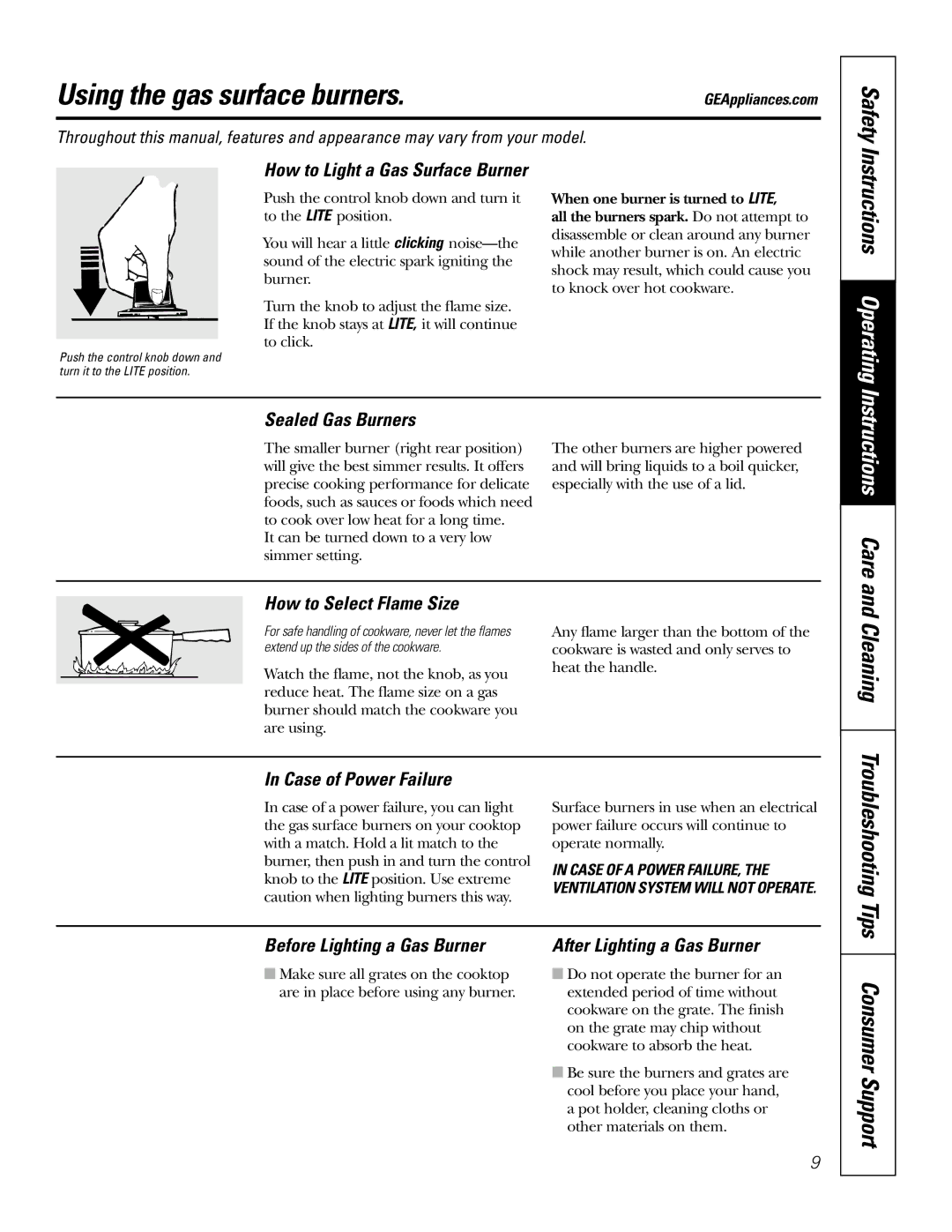 GE JGP989 manual Using the gas surface burners 