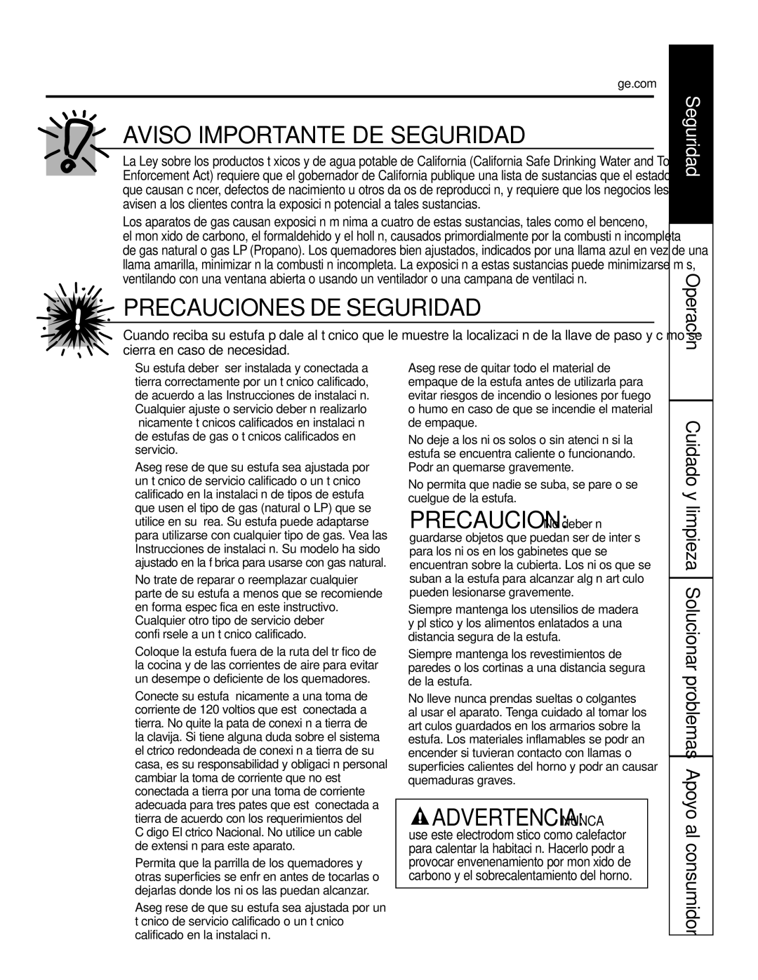 GE JGP990 manual Aviso Importante DE Seguridad, Precaucion No deberán 