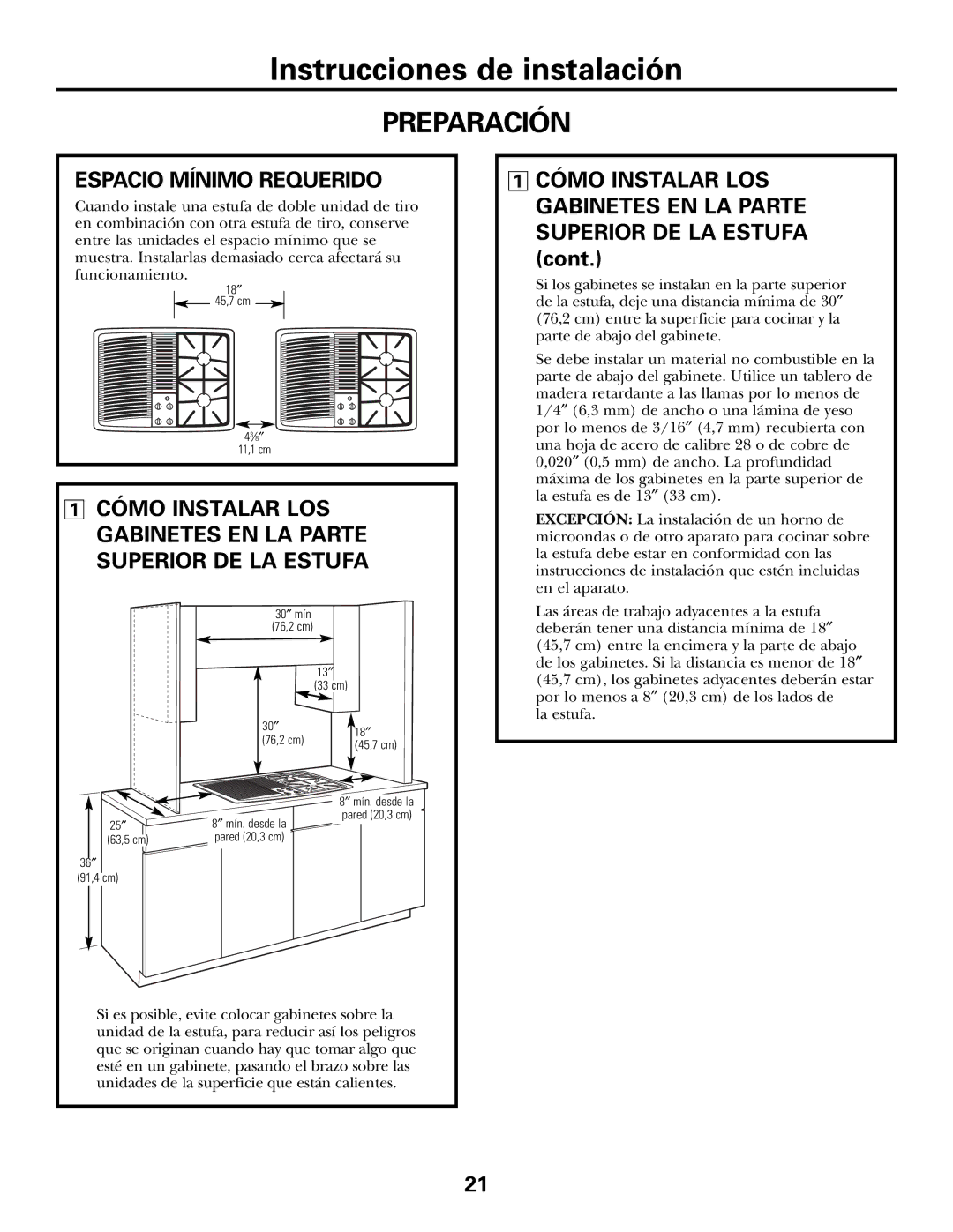 GE JGP990 manual Espacio Mínimo Requerido 